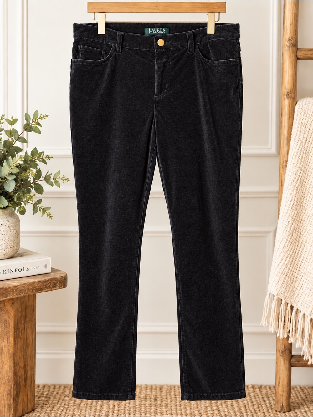 Lauren Ralph Lauren Black Cotton Velour Straight Leg Pants • Size 12